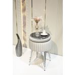 Sare Home Bianco Metal Ayaklı Puflu Sehpa Krom Bej (CHROME BEİGE)