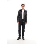 Sare Mod Bebek Yaka Erkek Deri Ceket Deri Mont - 001 Siyah - Regular Fit
