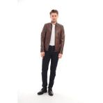 Sare Mod Hakim Yaka Deri Ceket Deri Mont - 2XL - 0-Kahverengi - Regular Fit