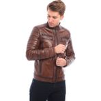 Sare Mod Işlemeli Hakiki Erkek Blazer Deri Ceket Deri Mont - 0-Kahverengi - Regular Fit