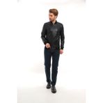 Sare Mod Slim Fit Erkek Deri Ceket Hakiki Deri Mont - 4XL - 001 Siyah - Regular Fit