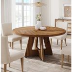 Sare Trade Hernest 120 cm Yuvarlak Yemek Masası – Modern Ahşap Mutfak ve Yemek Odası Masası, Meşe Görünümlü 4-6 Kişilik Masa - Koyu Ahşap