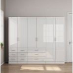 Sare Trade Hernest 6 Kapılı 9 Çekmeceli Çok Amaçlı Gardırop Beyaz Parlak Kapaklı Elbise Dolabı 240X55X200 cm