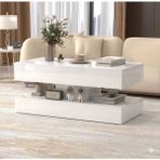 Sare Trade Hernest A Kalite Mdf Parlak Orta Sehpa Çift Raflı Modern Salon Sehpası 100X50X45 cm - BEYAZ