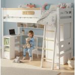 Sare Trade Hernest Çalışma Masalı Montessori Loft Yatak 90X200 cm – Gardıroplu, Merdivenli ve Raflı Çocuk Genç Odası Ranza Yatak Beyaz Ahşap