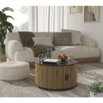 Sare Trade Hernest Modern Yuvarlak Orta Sehpa Katlanabilir Sürgü Kapaklı Depolamalı Mdf 80 cm 3 Renk - AHŞAP-SİYAH