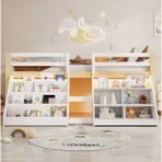 Sare Trade Hernest Montessori Karyola 90X200 cm Kitaplıklı ve Raflı Çocuk Yatağı – Oyun Evli Ahşap Yer Yatağı Doğal Masif Ahşap - 1 - Beyaz