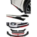 Sare Tuning Bmw F20 2011-2015 Kırmızı Şeritli Yan Marşpiyel Eki Ve 4 Parça Ön Ek Piano Black Set
