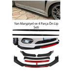 Sare Tuning Citroen C-Elysee 2012-2021 F30 Düz Yan Marşpiyel + 4 Parça Kırmızı Ön Ek Piano Black Bodykit Set