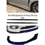 Sare Tuning Fiat / Tofaş Uno F30 Düz Yan Marşpiyel Eki + 4 Parça Mavi Ön Ek Piano Black Bodykit Set