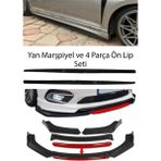 Sare Tuning Ford Focus 2005-2012 F30 Düz Yan Marşpiyel Eki + 4 Parça Kırmızı Ön Ek Piano Black Bodykit Set