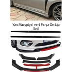 Sare Tuning Lada Samara F30 Düz Yan Marşpiyel Eki + 4 Parça Kırmızı Ön Ek Piano Black Bodykit Set