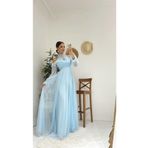 sarebutik Bebe Mavisi Tül Uzun Abiye Elbise