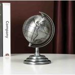 Sarego Dünya Haritası Antik Vintage Metal Biblo 360° Dönen Standlı Retro Küre Masaüstü Ofis Işyeri Ev Hediyelik Dekor - GÜMÜŞ