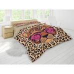 Sarel Sevimli Leopar Motifli 3D Çift Kişilik Nevresim Takımı - Renkli - 200 x 220 cm