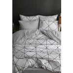 Sares Home Geometrik Desen Tek Kişilik Nevresim Takımı Iki Yönlü Kullanım Çarşafı Düz Gri