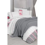 Sarev Eva Carlo Gri Tek Kişilik %100 Pamuk Nevresim Takımı Ve Pike Seti