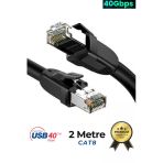 Sarftech CAT8 2 Metre Premium Süper Hızlı Ethernet Kablosu 40 Gigabit/S 2000Mhz Metal Zırhlı RJ45 Lan Kablo