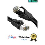 Sarftech CAT8 20 Metre Premium Süper Hızlı Ethernet Kablosu 40 Gigabit/S 2000Mhz Metal Zırhlı RJ45 Lan Kablo