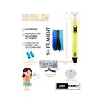 Sarı 3D Kalem 3D Pen Yazıcı Kalem – 3 Adet 3 Metrelik PLA Filament (Toplam 9M) + USB Kablo