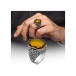 Sarı Akik Taşlı Kakma Oyma Motif 925 Gümüş Erkek Yüzük