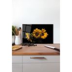 Sarı Ayçiçekleri Cam Kesme Tahtası, Silikon Ayaklı Isıya Kırılmaya Dayanıklı Sunum Kesim Tablası - 23 x 35 cm