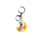 Sarı Ayda Oturan Ayıcık Anahtarlık Çanta Süsü/Charm (Pembe)
