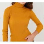 Sarı Balıkçı Yaka Fitilli Likralı Body Triko Kazak