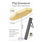 Sarı Beyaz 200 Çap / 8 Telli Plaj Şemsiyesi + Bidon + Taşıma Çantası Dahil