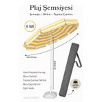 Sarı Beyaz 200 Çap / 8 Telli Plaj Şemsiyesi + Bidon + Taşıma Çantası Dahil