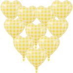 Sarı Beyaz Damalı Kalp Balonlar 45 cm açık Sarı Dama Tahtası Kalp Helyum Folyo Balonlar Kızlar Kadınlar için Doğum Günü Düğün Bebek Duş Gelin Sevgililer Günü Parti Süslemeleri Malzemeleri 10 Adet