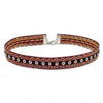 Sarı-Beyaz Simli Kahverengi Kadın Choker Tasma Kolye