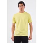 Sarı Bisiklet Yaka Pamuklu Düz Renk Slim Fit Erkek T-shirt - 3XL