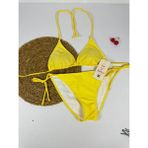Sarı Boyundan ve Yandan Bağlamalı Likralı Şık Kadın Bikini Takımı - XL