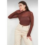 Sarı Butik Kahverengi Tül Transparan Bluz - 46