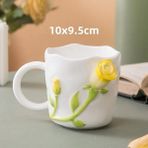 Sarı C Yaratıcı Moda 3D Gül Şekli Çiçek Emaye Seramik Kahve Çay Bardağı ve Tabağı Kaşık Seti Porselen Su Bardağı Sevgililer Günü Hediyesi (Yurt Dışından) - 1 Adet - Renkli - 1 lt
