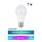 Sarı Işık Led Ampul – 7W E27 Duy, %85 Enerji Tasarruflu, 220° Açılı, 30.000 Saat Kullanım Ömürlü