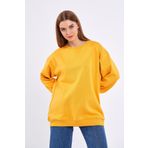 Sarı Kadın Pamuklu Oversize Basic Bisiklet Yaka Sweatshirt