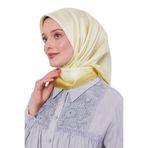 Sarı Kenar Bordürlü Twill İpek Eşarp
