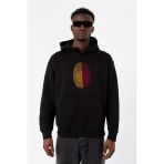 Sarı Kırmızı Parmak İzi Siyah Erkek 3İp Kapşonlu Sweatshirt