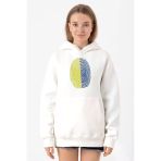 Sarı Lacivert Parmak İzi Beyaz Kadın 3İp Kapşonlu Sweatshirt