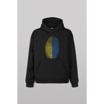 Sarı Lacivert Parmak İzi Ön Baskılı Sweatshirt Unisex Kapüşonlu Hoodie Siyah