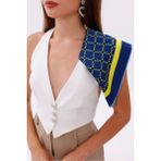 Sarı Lacivert Zincir Desenli - Efes Model Fular Estascarf - Sarı - Lacivert - 40 x 40 cm