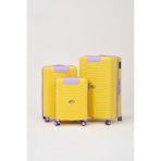 Sarı-Lila 3 lü Set Silikon Kırılmaz PP Valiz (Çok Renkli)