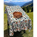 Sarı Mavi Kırmızı Kamp Karavan Baskılı Pamuk Dokuma Çevre Dostu Kamp Karavan Masa Örtüsü 120 cm - 75 x 120 cm