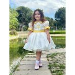 Sarı Papatya Vintage Kız Bebek Elbise,Doğum günü elbise,fotoğraf çekim elbise,0-12 Yaş Uygun - 7 Yaş - Krem