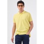 Sarı Polo Yaka Pamuklu Düz Renk Slim Fit Erkek T-shirt
