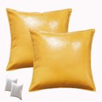 Sarı PU Deri Kırlent Kılıfı 2'li Kare ve Dikdörtgen Yastık Kılıfı Kanepe Kanepe Yatak Araba için (60 * 60 cm)