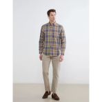 Sarı Regular Fit Ekose Desenli Gabardin Erkek Gömlek