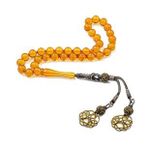 Sarı Renk Çift Kazaz Püskül Sıkma Kehribar Tesbih
